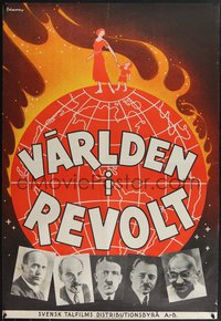 7w0413 WORLD IN REVOLT Swedish 1936 burning earth art, Gandhi, Hitler, Lenin & more, rare!