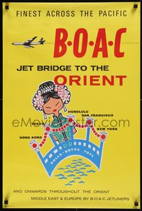 7w0417 BOAC ORIENT 20x30 English travel poster 1960s Rolls-Royce 707s, Asian woman, ultra rare!