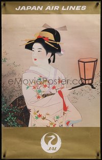 7w0427 JAPAN AIR LINES 25x39 Japanese travel 1960s woman in kimono by Shinsui Ito, ultra rare!