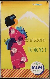 7w0430 KLM TOKYO 25x40 Dutch travel poster 1950s Constellation flying over Mt. Fuji, ultra rare!