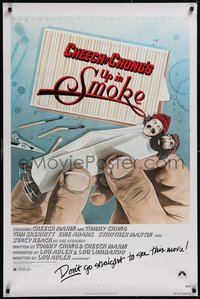 7w0716 UP IN SMOKE recalled 1sh 1978 Cheech & Chong marijuana drug classic, original tagline!