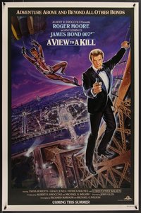 7w0721 VIEW TO A KILL purple advance 1sh 1985 Goozee art of Roger Moore as James Bond & Grace Jones!