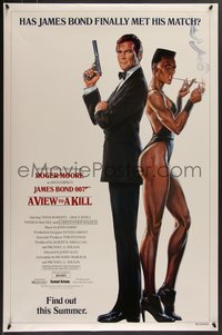 7w0720 VIEW TO A KILL white advance 1sh 1985 art of Roger Moore & Grace Jones by Daniel Goozee!