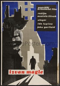 7w0770 OUT OF THE FOG Yugoslavian 19x27 1960s Ida Lupino & smoking Garfield, film noir, ultra rare!