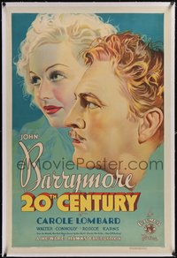 7x0439 20th CENTURY linen style B 1sh 1934 c/u art of John Barrymore & Carole Lombard, ultra rare!