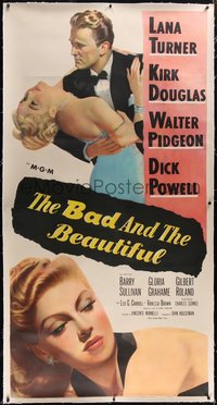 7x0327 BAD & THE BEAUTIFUL linen 3sh 1953 art of Kirk Douglas manhandling sexy Lana Turner, Minnelli!