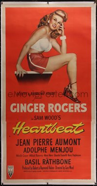 7x0338 HEARTBEAT linen 3sh 1946 great image of super sexy Ginger Rogers showing her legs, ultra rare!