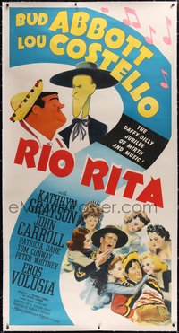 7x0346 RIO RITA linen 3sh 1942 great Hirschfeld art of Abbott & Costello + with girls, ultra rare!