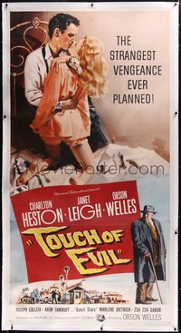 7x0350 TOUCH OF EVIL linen 3sh 1958 Bob Tollen art of Orson Welles, Charlton Heston & Janet Leigh!