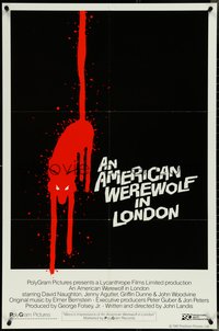 7x0057 AMERICAN WEREWOLF IN LONDON int'l 1sh 1981 best art of red wolf over black background!