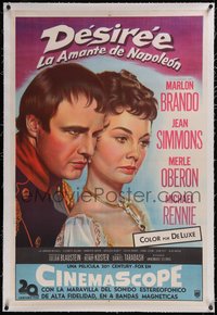 7x0433 DESIREE linen Argentinean 1955 different romantic art of Marlon Brando & pretty Jean Simmons!