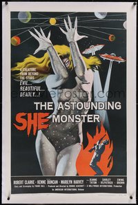 7x0458 ASTOUNDING SHE MONSTER linen 1sh 1958 Albert Kallis art of the beautiful & deadly creature!