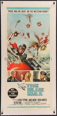 7x1044 BLUE MAX linen Aust daybill 1966 different art of WWI fighter pilot George Peppard in plane!