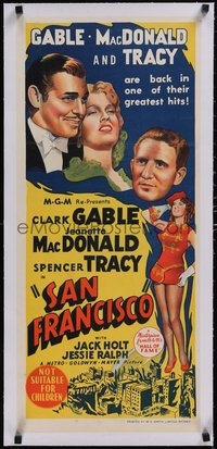 7x1063 SAN FRANCISCO linen Aust daybill R1950s art of Clark Gable, Jeanette MacDonald, Spencer Tracy!