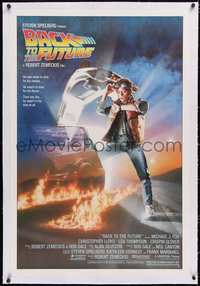 7x0462 BACK TO THE FUTURE linen studio style 1sh 1985 Drew Struzan art of Michael J. Fox & Delorean!