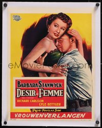 7x1069 ALL I DESIRE linen Belgian 1953 great Bos art of bad wife Barbara Stanwyck & Richard Carlson!