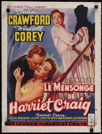 7x1081 HARRIET CRAIG linen Belgian 1952 great different art of Joan Crawford & Wendell Corey, rare!