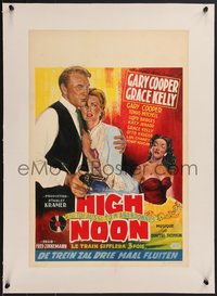 7x1082 HIGH NOON linen Belgian R1960s art of Gary Cooper, Grace Kelly & Katy Jurado, different!