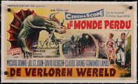 7x1086 LOST WORLD linen Belgian 1960 Michael Rennie battles dinosaurs in Amazon Jungle, different!