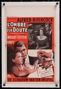 7x1096 SHADOW OF A DOUBT linen Belgian R1950s Teresa Wright, Joseph Cotten, Alfred Hitchcock, rare!