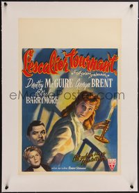 7x1099 SPIRAL STAIRCASE linen Belgian 1947 art of Dorothy McGuire, George Brent & Ethel Barrymore!