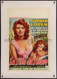 7x1105 WOMAN OF THE RIVER linen Belgian 1955 La Donna del fiume, art of sexiest Sophia Loren, rare!