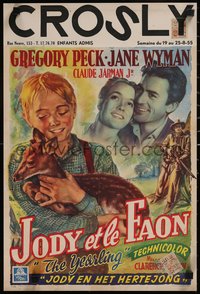 7x1106 YEARLING linen Belgian 1947 Gregory Peck, Jane Wyman, Claude Jarman Jr., classic, rare!