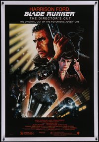 7x0471 BLADE RUNNER linen 1sh R1992 Ridley Scott's director's cut, Alvin art of Harrison Ford!