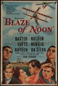 7x0472 BLAZE OF NOON linen 1sh 1947 circus stunt pilot William Holden & Anne Baxter, airplane art!