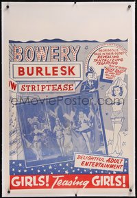 7x0484 BOWERY BURLESK linen 1sh 1958 gorgeous teasing girls, striptease entertainment, ultra rare!