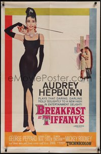 7x0189 BREAKFAST AT TIFFANY'S 1sh 1961 classic McGinnis art of sexy elegant Audrey Hepburn!