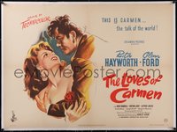 7x0419 LOVES OF CARMEN linen British quad 1948 great romantic art of sexy Rita Hayworth & Glenn Ford!