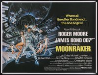 7x0422 MOONRAKER linen British quad 1979 art of Moore as James Bond & sexy Lois Chiles by Goozee!