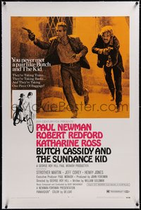 7x0489 BUTCH CASSIDY & THE SUNDANCE KID linen style B 1sh 1969 Paul Newman, Robert Redford, Ross!