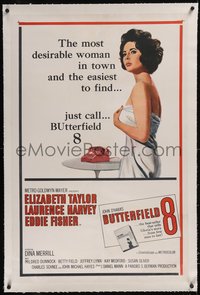 7x0490 BUTTERFIELD 8 linen 1sh 1960 call girl Elizabeth Taylor is most desirable & easiest to find!