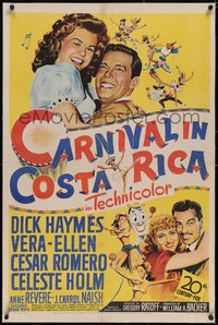 7x0493 CARNIVAL IN COSTA RICA linen 1sh 1947 art of Dick Haymes & Vera-Ellen in Central America!