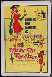 7x0494 CARRY ON TEACHER linen 1sh 1962 Kenneth Connor, Charles Hawtrey, English, sexy comic art!