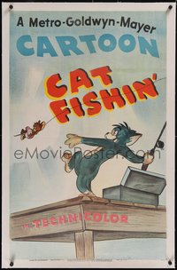 7x0495 CAT FISHIN' linen 1sh 1946 Hanna-Barbera, art of Tom using Jerry as fishing bait, ultra rare!