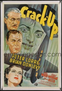 7x0511 CRACK-UP linen 1sh 1936 art of crazed Peter Lorre & co-stars around diving plane, rare!