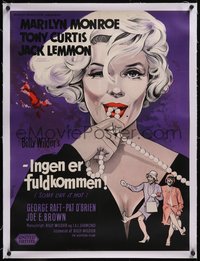 7x0918 SOME LIKE IT HOT linen Danish 1959 Stilling art of sexy Marilyn Monroe w/pearls, ultra rare!