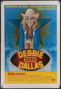 7x0519 DEBBIE DOES DALLAS linen 25x38 1sh 1978 sexy cheerleader Bambi Woods over title football!