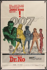 7x0195 DR. NO white smoke style 1sh 1963 extraordinary gentleman spy Sean Connery, 1st James Bond!