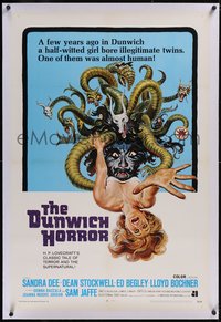 7x0527 DUNWICH HORROR linen int'l 1sh 1970 Reynold Brown art of multi-headed monster attacking woman!