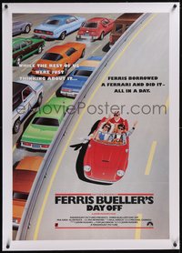 7x0949 FERRIS BUELLER'S DAY OFF linen English 1sh 1987 best art of Broderick & friends in Ferrari!