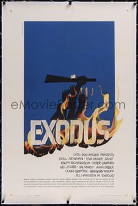 7x0537 EXODUS linen 1sh 1961 Otto Preminger, great artwork of arms reaching for rifle by Saul Bass!