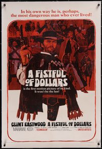 7x0540 FISTFUL OF DOLLARS linen 1sh 1967 introducing the man with no name, Clint Eastwood, great art!