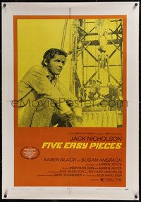 7x0541 FIVE EASY PIECES linen 1sh 1970 great close up of Jack Nicholson, directed by Bob Rafelson!