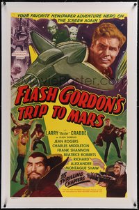 7x0543 FLASH GORDON'S TRIP TO MARS linen 1sh R1940s Buster Crabbe, Middleton as Ming, serial!