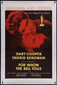 7x0546 FOR WHOM THE BELL TOLLS linen 1sh R1957 Gary Cooper & Ingrid Bergman, Ernest Hemingway!