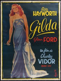 7x0359 GILDA linen French 1p R1972 Grinsson art of sexy Rita Hayworth full-length in sheath dress!